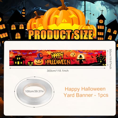 Large Halloween Banner Outdoor Decoration 118x20in Pumpkin Ghost Bat Backdrop