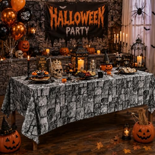Stone Wall Tablecloth 54x108 Inch Medieval Castle Knight Themed Party Decorations - 2 Pack