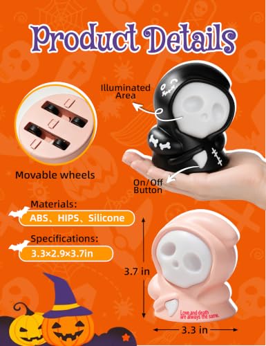 WANIDEA 3-Pack Grim Reaper Night Light Halloween Decor Pull Back Friction Powered