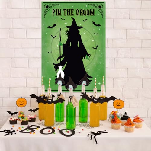 Witch Party Pin the Broom Game Set - Halloween Decoration & Family Fun