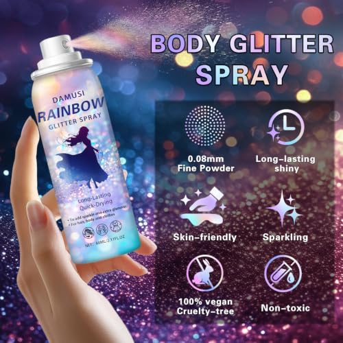Pink Body Glitter Spray for Hair & Clothes - Shiny & Long-Lasting