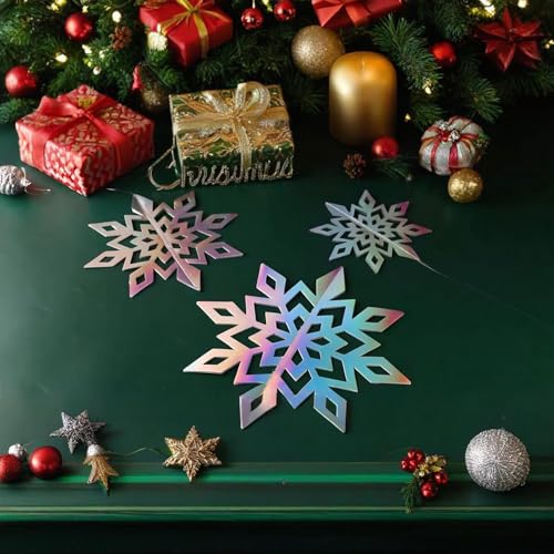 12Pcs Iridescent Snowflake Ornaments for Christmas Tree Winter Decorations