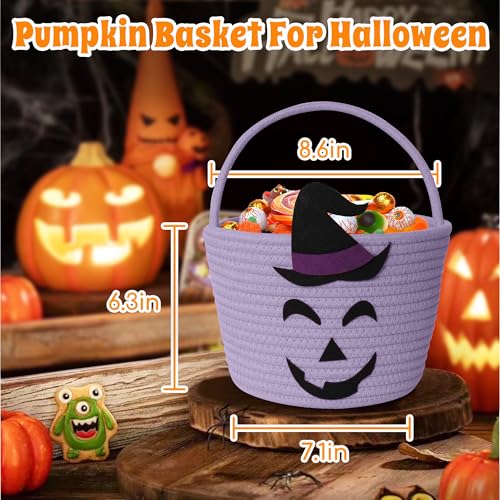 Purple Halloween Woven Cotton Rope Candy Basket for Kids & Adults