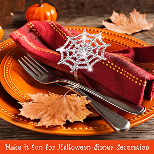Halloween Spider Napkin Rings Set - Glitter Silver, 12 Pcs