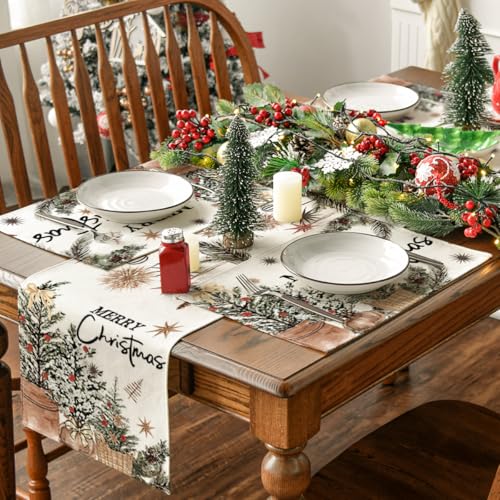 Christmas Placemats Set of 8 - 12x18 Inch Holiday Table Decor, Beige