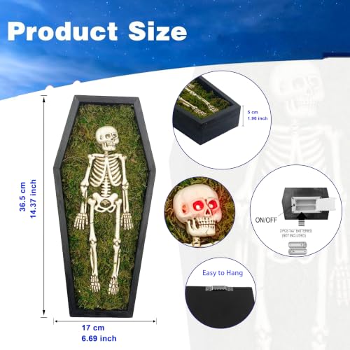 Halloween Skeleton Wall Art with Glowing Eyes - Black/White Full Body Skeleton Decor