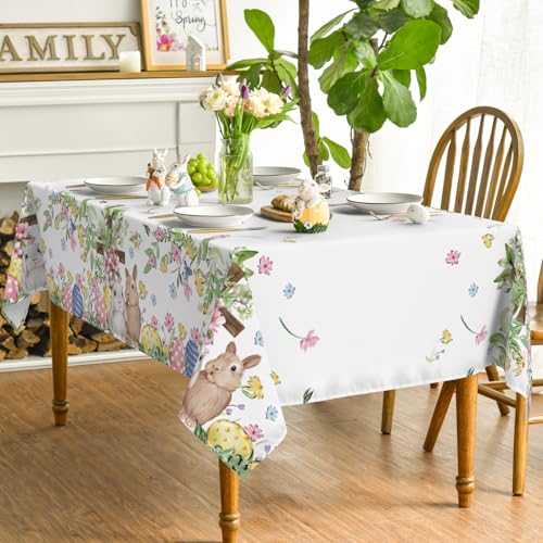 Easter Tablecloth 60 x 104 Inch Rectangular Pink Bunny Design - Durable Polyester