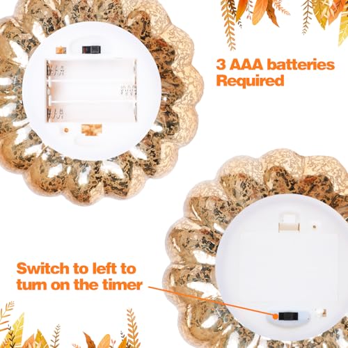 Gold Mercury Glass Pumpkin Light Set - Fall Harvest Halloween Decor