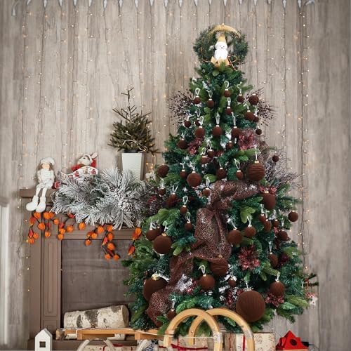 CristBest Large Velvet Christmas Ornaments - Brown 4-Inch Set of 4