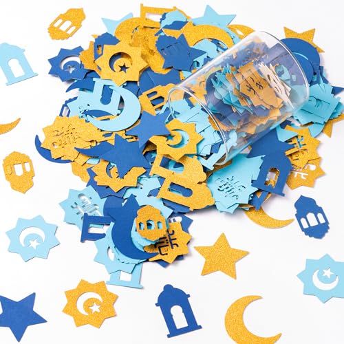 Ramadan Eid Confetti Set - Blue and Gold Table Decor for Celebrations