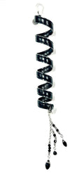 6-Inch Black Leather Hair Spiral Wrap – Decorative Beaded Chain Accessory for Ponytails, Braids, and Dreadlocks – Unisex Festival & Biker Style