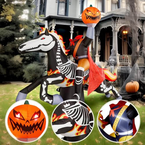 Halloween Inflatable Headless Horseman Yard Decor with LED Lights - 9 Ft
