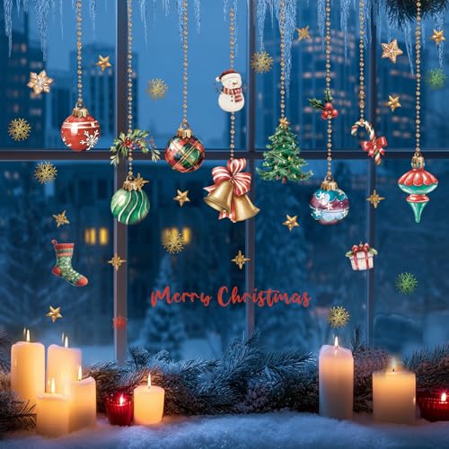 Christmas Ball Wall Decals – Light Bulb & Foil Swirls Christmas Wall Stickers – Hanging Ceiling Decor – Variation of Christmas Ball