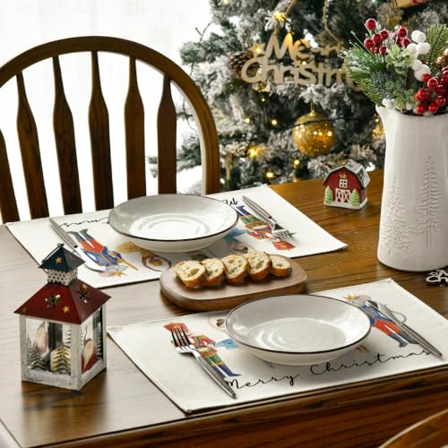 Watercolor Nutcracker Xmas Placemats Set of 4 - Holiday Table Decor 12x18 Inch