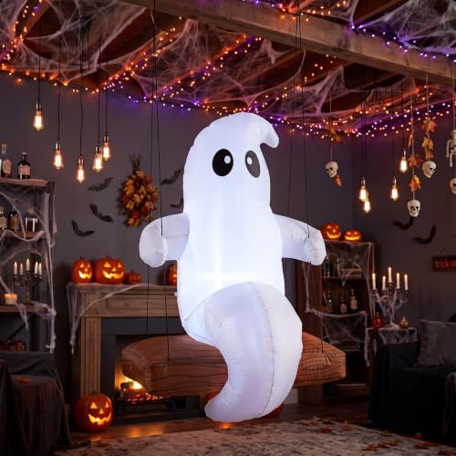 5 ft Outdoor Inflatable Halloween Swinging Ghost Decoration with LED Lights