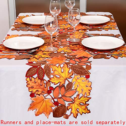 Set of 6 Embroidered Leaf Table Place Mats - Fall Thanksgiving Decor 14x20