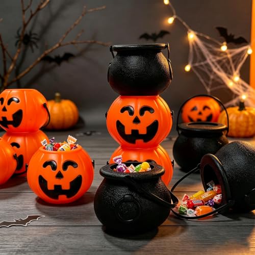 Mini Halloween Pumpkin Buckets Set - 36 Black and Orange Portable Candy Baskets