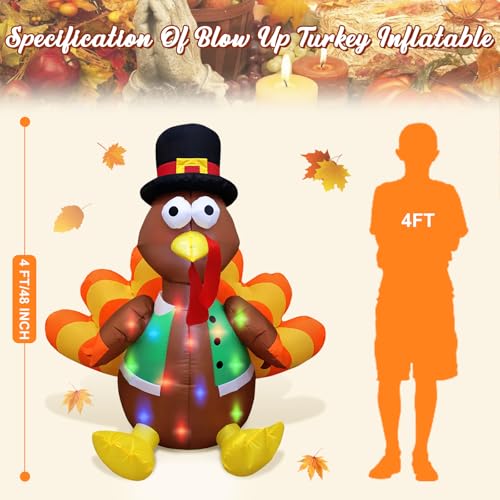 4 Ft Inflatable Thanksgiving Turkey Yard Decoration - Outdoor Holiday Decor