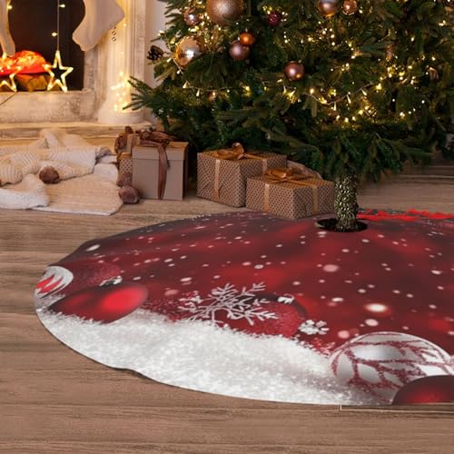 Christmas Tree Skirt 36 Inch Red Ball Winter Xmas Decor - Variation C01