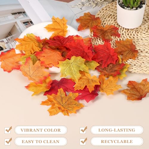 Artificial Maple Leaves Fall Decor Set 400pcs - Yellow & Red, 3.3 Inch