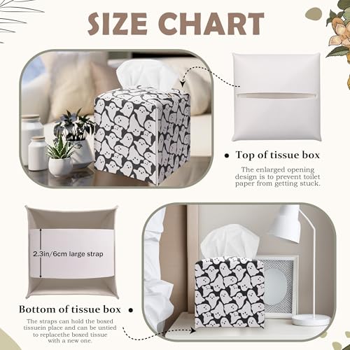 Halloween Ghosts Tissue Box Cover - Black Leather Decor for Home & Office