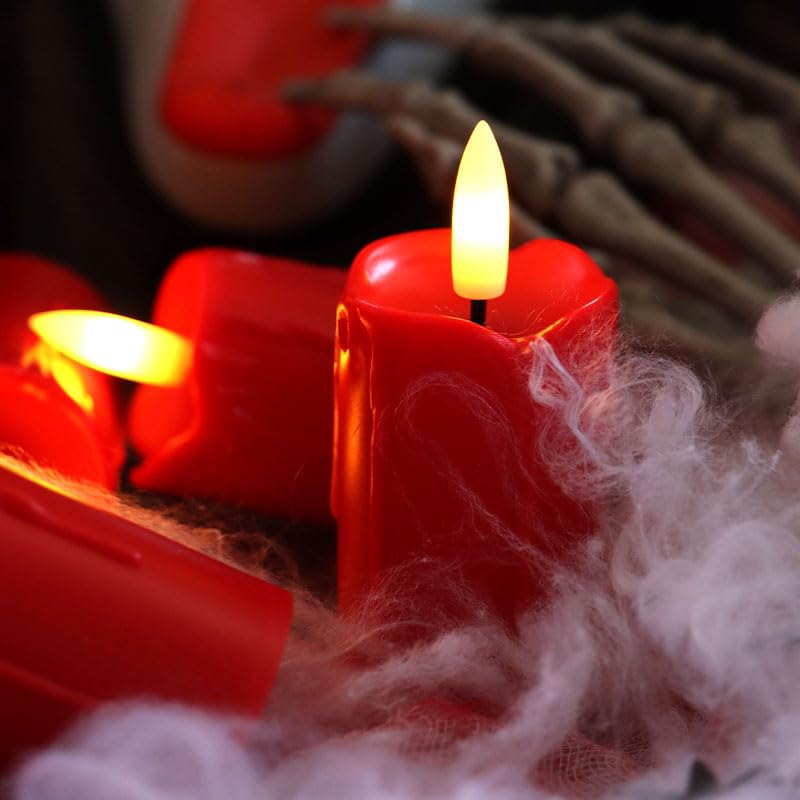 Red Flameless LED Votive Candles with Auto Timer - 6 Pack, D1.5xH2.6 Inches