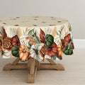 Horaldaily Fall Round Tablecloth 90 Inch Beige Flower Autumn Pumpkin