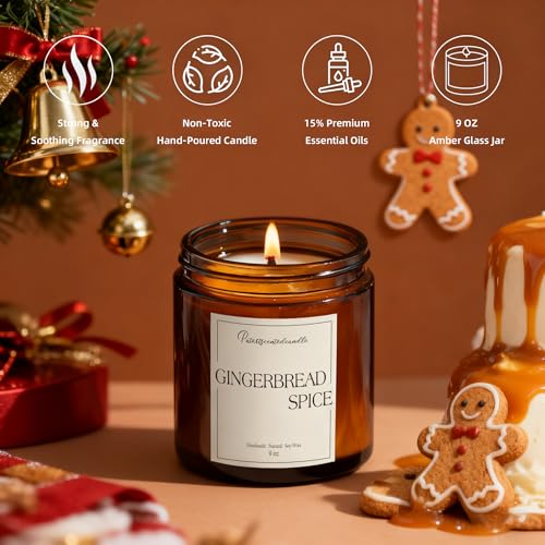 Gingerbread Spice Candle - 9oz Scented Soy Candle for Home Aromatherapy - Putart