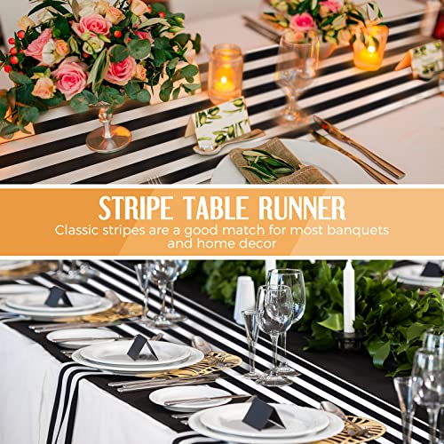 12 Pack Black and White Striped Table Runner - 12 x 108 Inches - Polyester