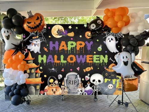 7x5FT Halloween Backdrop Banner for Kids Spooky Ghost Photo Booth Decor