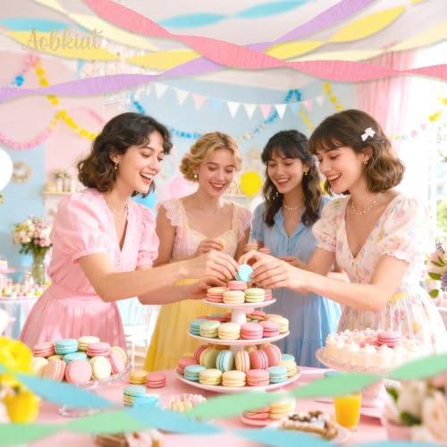 Pastel Crepe Paper Streamers Party Decorations - 6 Rolls, 81 Feet Each