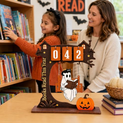 Spooky Ghost Reading Books Book Tracker Sign - Halloween Reading Decor