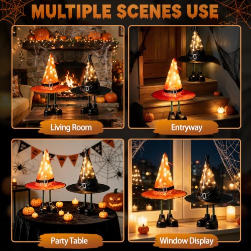 Halloween Witch Hat Decorations 2 Pack - Spooky Light Up Ornaments