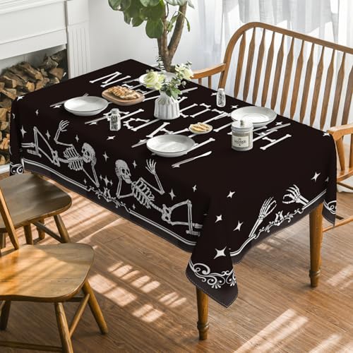 Halloween Skeleton Tablecloth 52 x 70 Inch Rectangular Black Spooky Decor