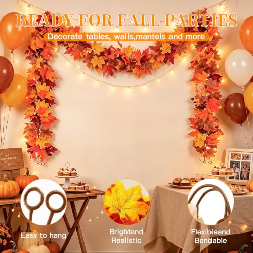 Fall Garland Artificial Maple Leaves 2-Pack Orange 5.9Ft for Festival Decor