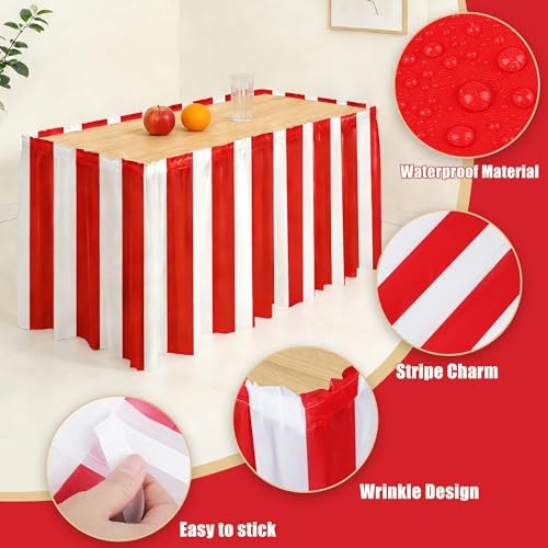 4 Pack Red and White Striped Carnival Table Skirts 14ft x 30in for Party Decorations - Variation of 4