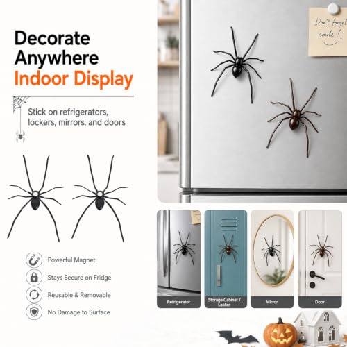 12PCS 3D Spider Fridge Magnets - Realistic Halloween Decor, Removable Magnet Set
