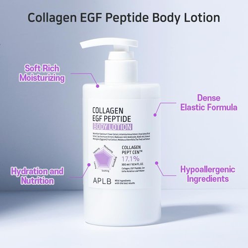APLB Collagen EGF Peptide Body Lotion | COLLAGEN PEPT CEN™ 17.1% 10.14 FL.OZ/Korean Skincare, Elasticity care, Long lasting moisturizing, Revitalize for gentle and improve skin texture