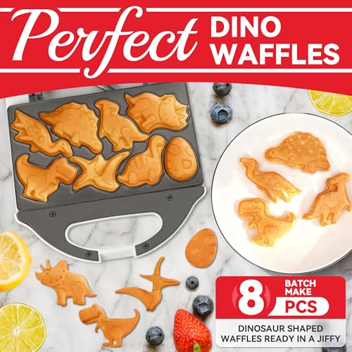 Dino Waffle Maker White - Mini Dinosaur-Shaped Waffle Iron for Kids & Halloween