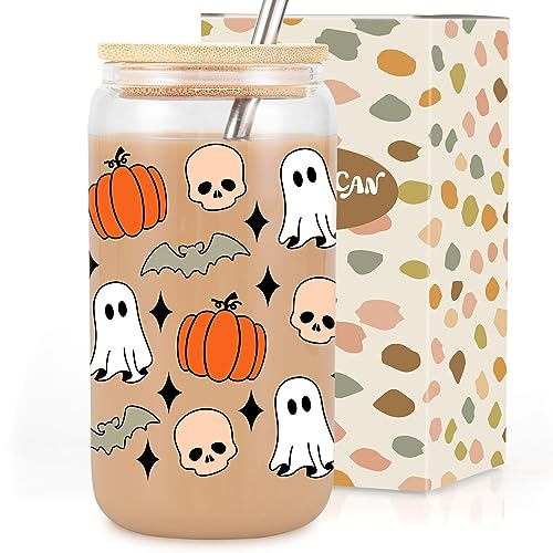 Halloween Pumpkin Ghost Skull 16 oz Mug - Spooky Fall Coffee Cup