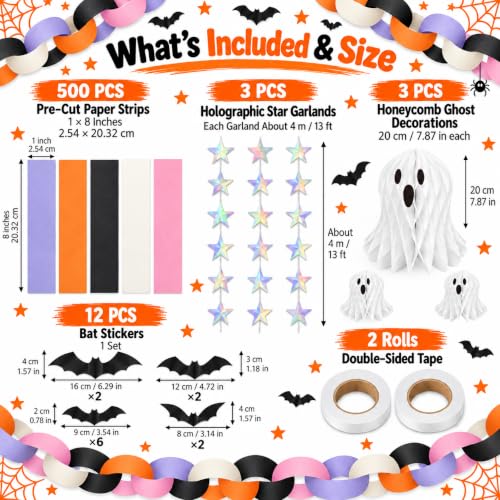 Halloween Paper Chain Garland - Pastel Pink Purple, 1 x 8 Inches, 500 Strips & Decorations