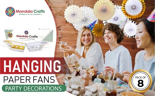 Gold and Silver Mandala Paper Fans Hanging Decorations for Events - Pack of 16