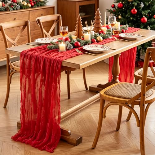 Red Cheesecloth Table Runner - 10FT Rustic Boho Wedding & Party Decor - Variation of THIS listing