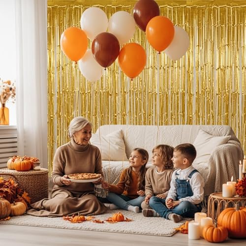 Thanksgiving Fall Balloon Set with Gold Fringe Curtain - 17 Pcs Autumn Decor