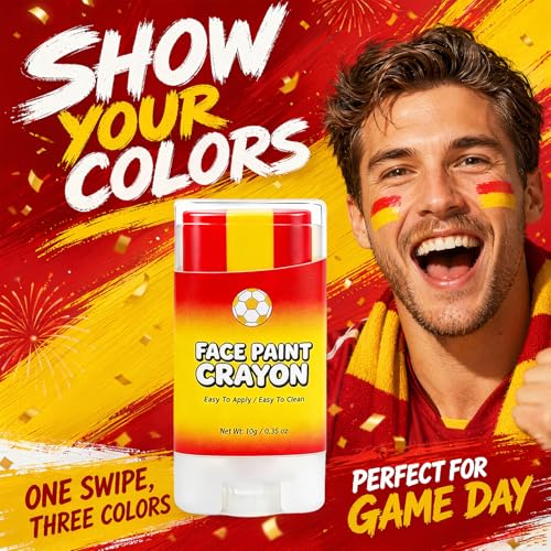 Spain Flag Face Paint Stick - World Cup 2026 Soccer Fan Makeup, Sweat-Proof & Easy Removable