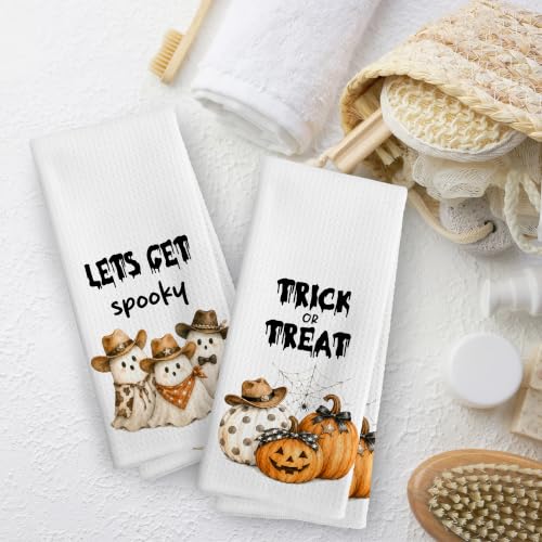 Spooky Halloween Ghost Pumpkin Kitchen Towels Set of 2 16x24 - Dorm Decor