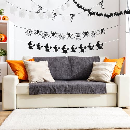 Halloween Bat Spider Ghost Skeleton Witches Glitter Banner Garland Set - 5 Pcs