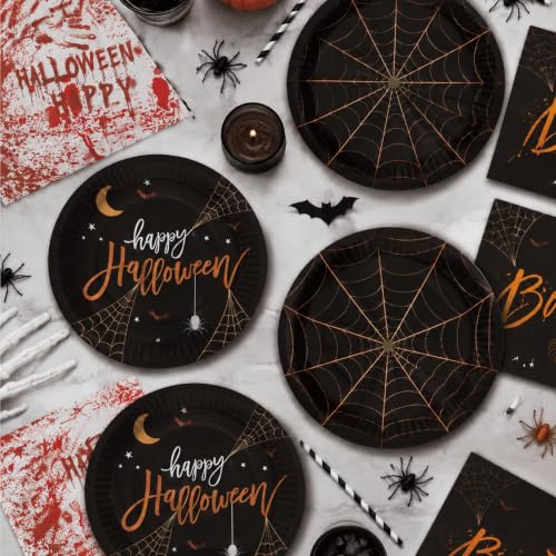 80pcs Halloween Spider Web Disposable Tableware Set - Plates & Napkins