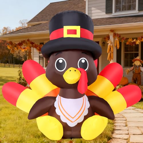 5.4 Ft Thanksgiving Inflatable Turkey with LED Lights for Outdoor Yard Decor