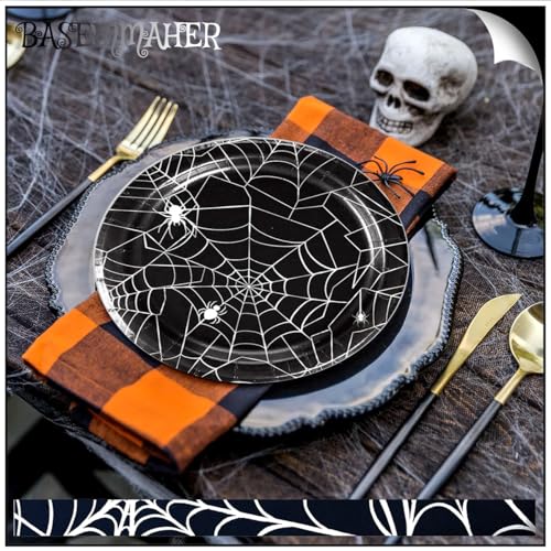 Halloween Spider Web Paper Plates Set - Disposable 7 Inch Dinnerware for Parties